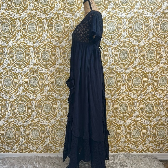 NWOT Free People Bring The Romance Black Lace Ruffle Babydoll Midi Dress size XS - Picture 9 of 12